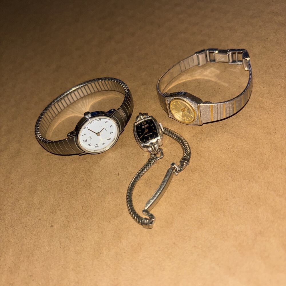 Vintage Watch Lot 3 Pieces Need Work Stainless Times Caravelle Gruber